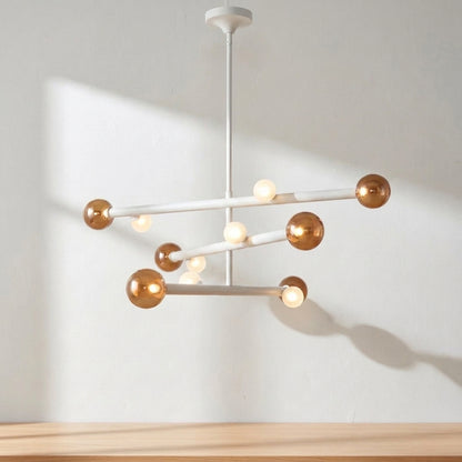 Reese 47.5-Inch LED Chandelier Vintage Brass Amber Glass by Kuzco Lighting